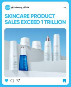 image about the atomy skincare set and the sales record it has